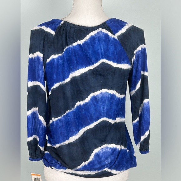 NWT INC International Concepts Blue/White/Black with Silver Sequins Blouse - Picture 3 of 10